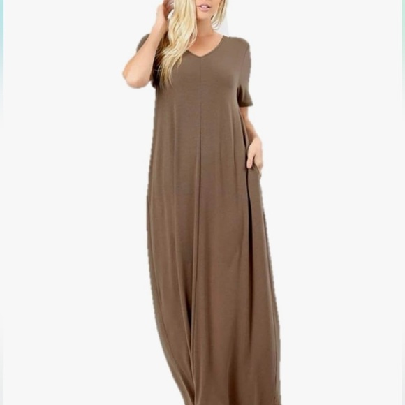 BN Plus Size Oversized V Short Sleeve Mocha Maxi Dress Various - Picture 5 of 10